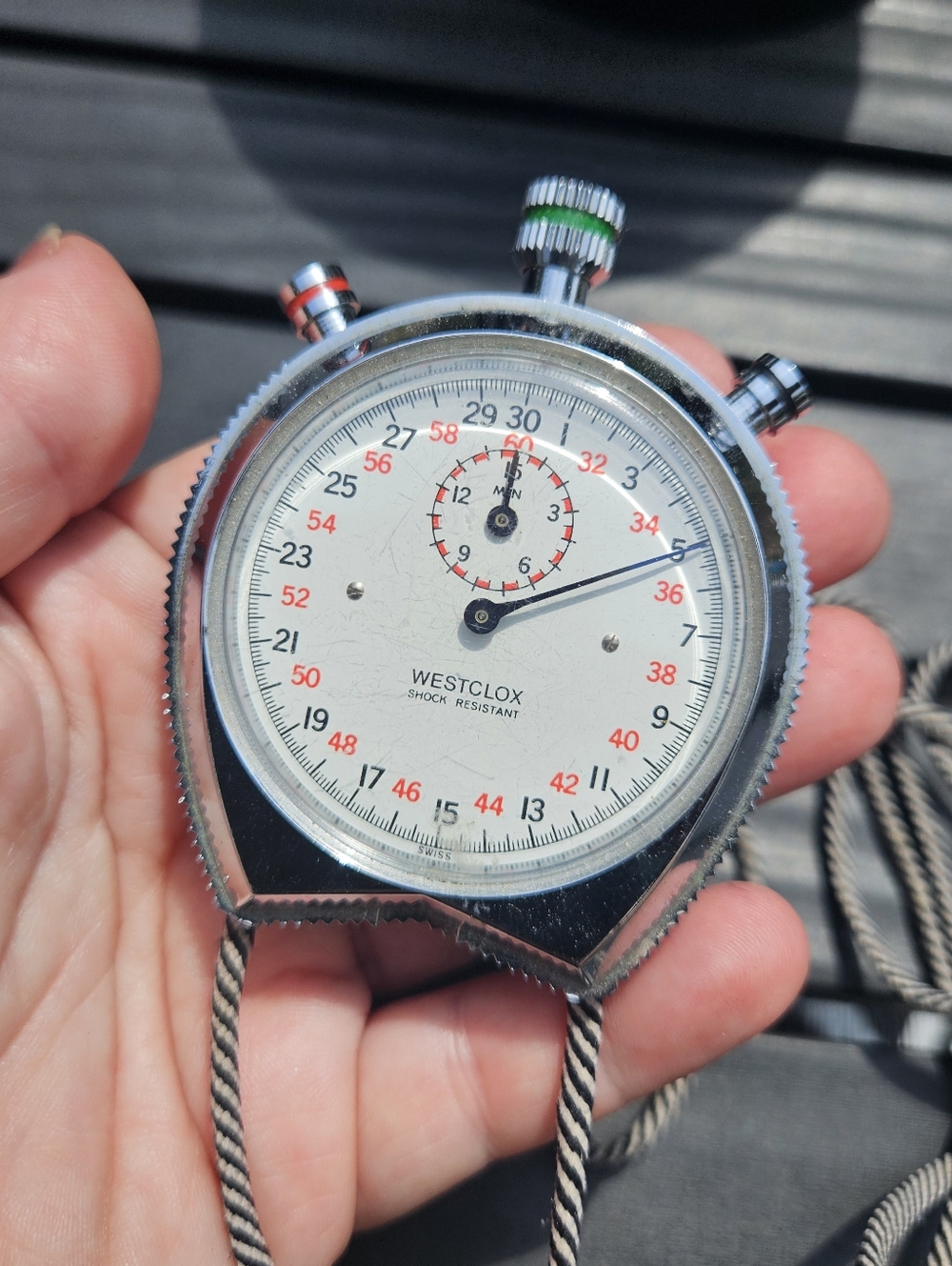 Vintage Swiss WESTCLOX Triple‎ Color+Button Manual Wind Stop Watch 1960